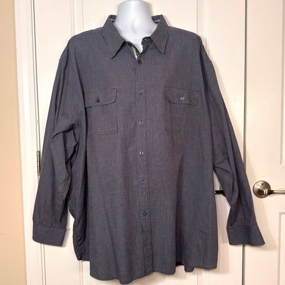 Basic Editions Mens Long Sleeve Button Down Shirt Blue Micro Check 4X Big & Tall